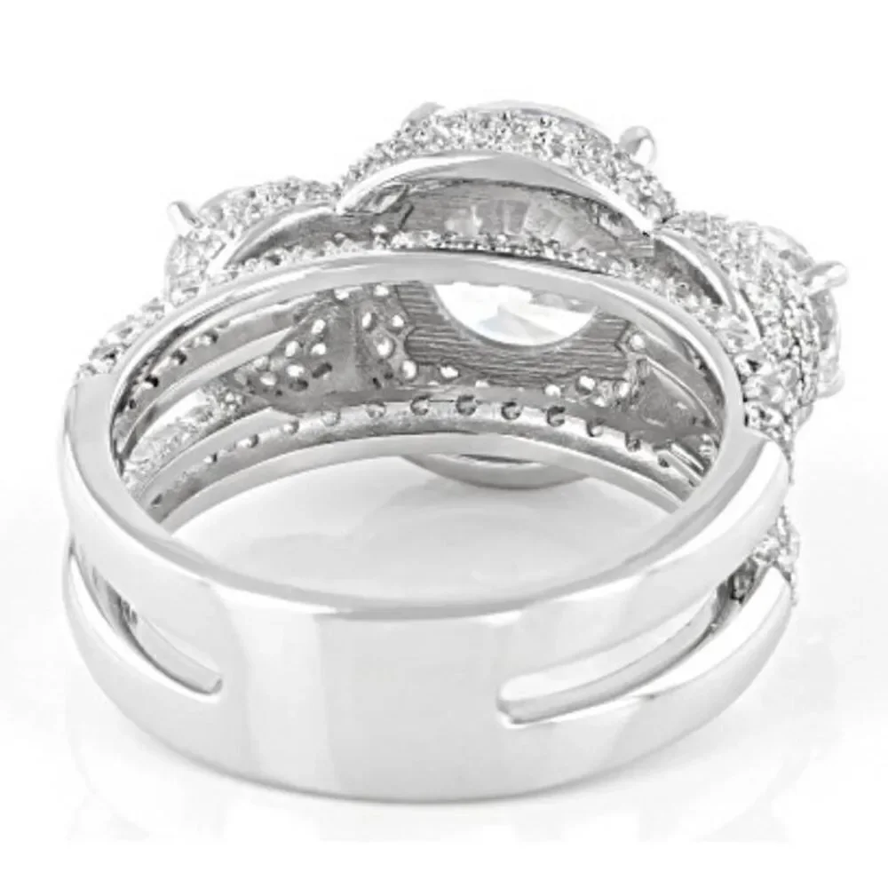 Gorgeous 9.4 Ct. Genuine Diamond Simulant Three Stone Halo Pave Wedding Ring #8